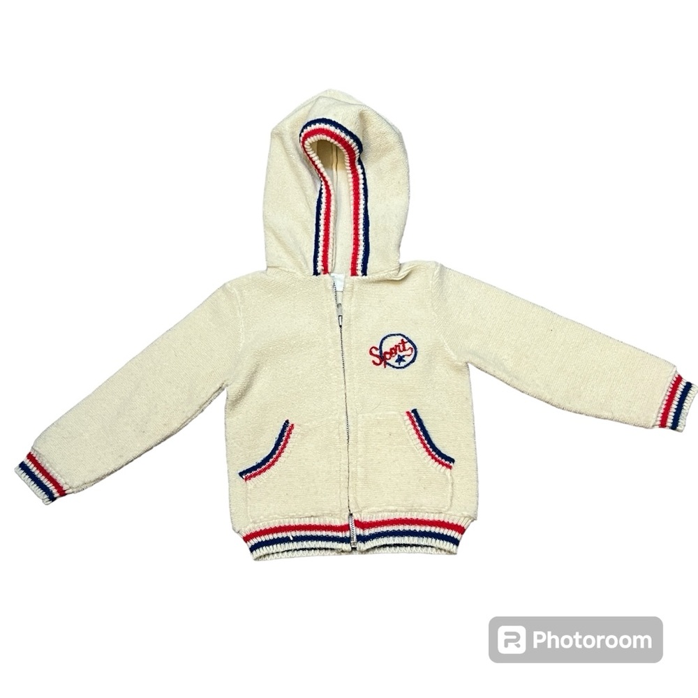 Vintage Boys Cardigan Sweater Tiny Tots Originals Sport Knit Zip Up 60’s 70’s